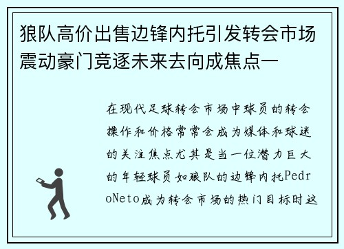 狼队高价出售边锋内托引发转会市场震动豪门竞逐未来去向成焦点一 狼队高价出售边锋内托引发转会市场震动豪门竞逐未来去向成焦点一